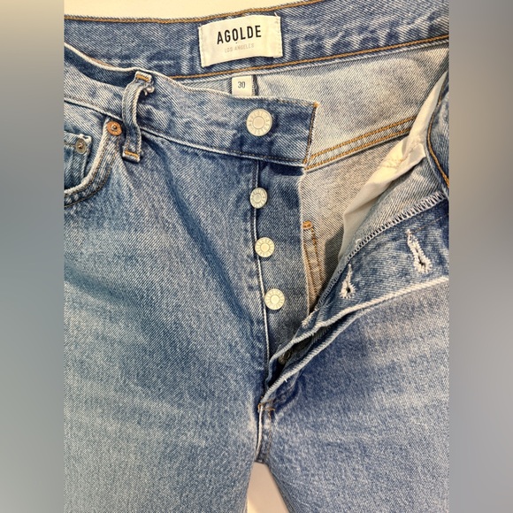 AGOLDE High Rise Button Fly Raw Hem Jeans Size 30 Medium Wash - Picture 5 of 5
